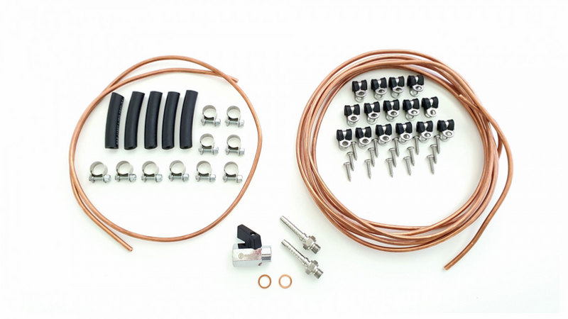 Marine Fuel kit. 5 meter kobber rør med rustfrie fester.  Dette drivstoffsettet oppfyller kravene i ISO 7840 - MARINE FUEL A1-standard
